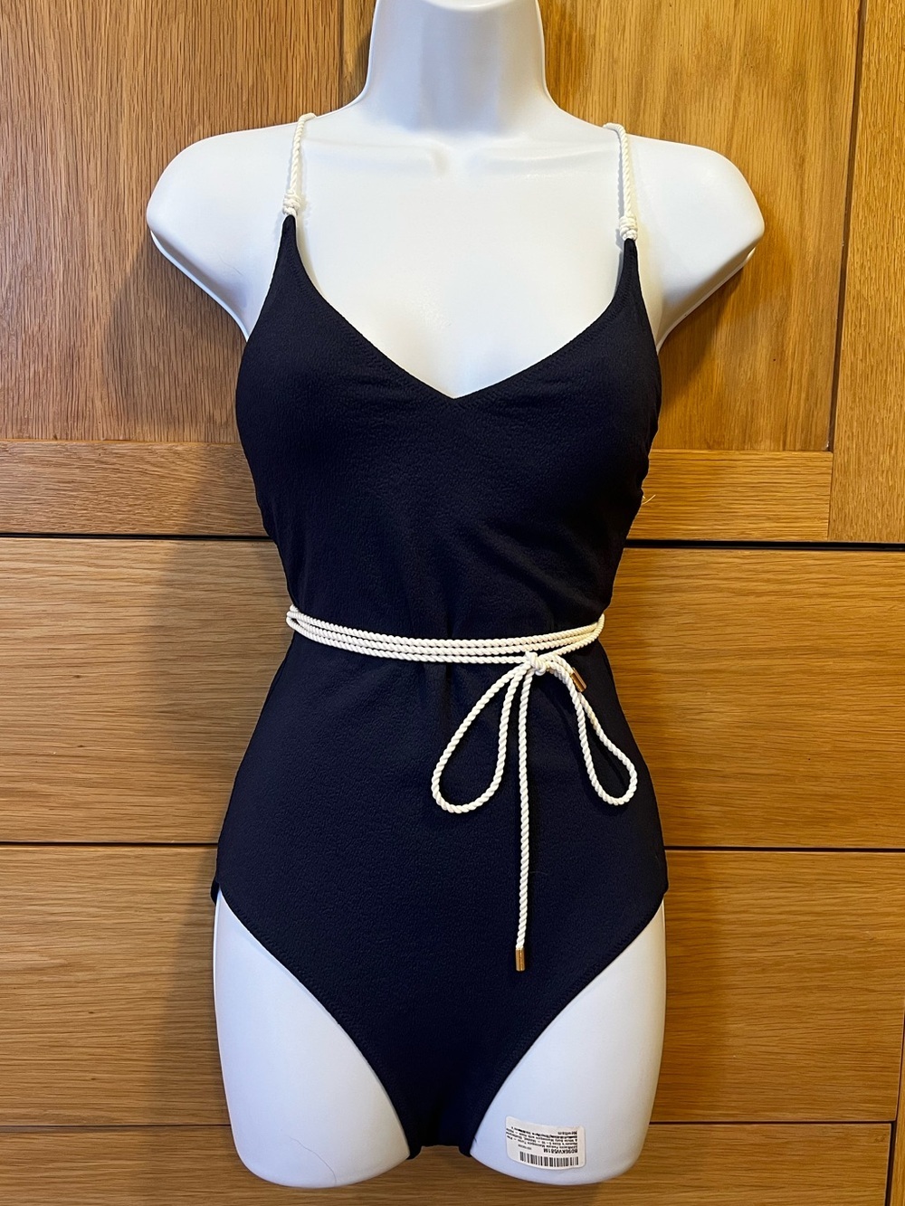 Vineyard Vines Rope Knot Lace Up One Piece Swimsuit Navy Blue Ivory Size Small
